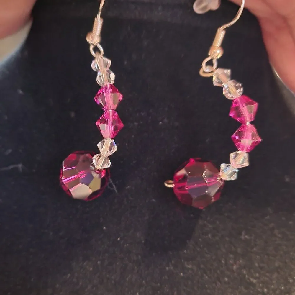 Red & White Swarovski Crystal Hook Earrings and Pendant
